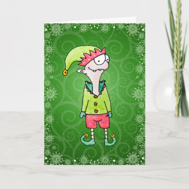 Lustiger Elf Weihnachtskarte Karte (Vorderseite)