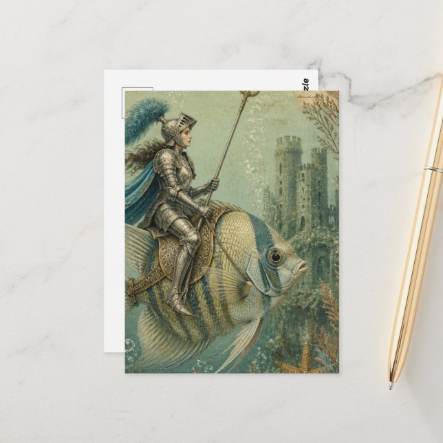 Lustiger Engelfisch-Ritter Postkarte (Vorderseite/Rückseite Beispiel)