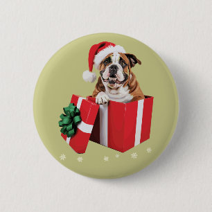 Lustiger englischer Bulldogge Hund Baum Weihnachts Button