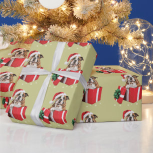 Lustiger englischer Bulldogge Hund Baum Weihnachts Geschenkpapier