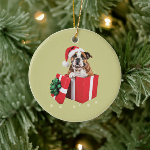 Lustiger englischer Bulldogge Hund Baum Weihnachts Keramik Ornament