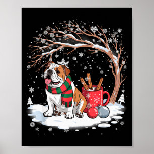 Lustiger englischer Bulldogge im Schnee Baum Weihn Poster
