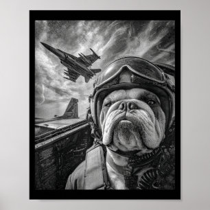 Lustiger englischer Bulldogge Selfie-Kampfflugzeug Poster