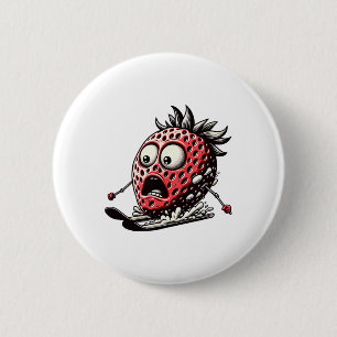 Lustiger Erdbeer-Skifahrer Panik Cartoon Winter Sc Button