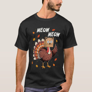 Lustiger Erntedank Truthahn Katze Miau Erntedank T-Shirt