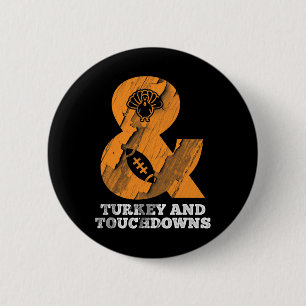 Lustiger Erntedank-Truthahn und Touchdowns Footbal Button