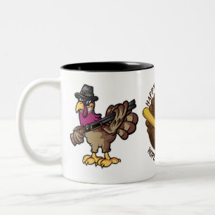Lustiger Erntedankfest Truthahn Jäger Zweifarbige Tasse
