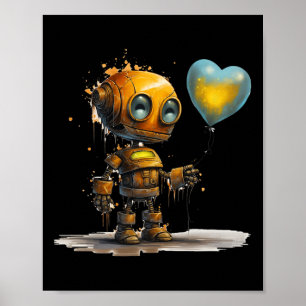 Lustiger Erstaunlicher Valentinsliebesroboter Mit Poster