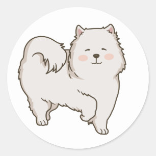 Lustiger Eskie-Welpen-Cartoon-Hund American Eskimo Runder Aufkleber