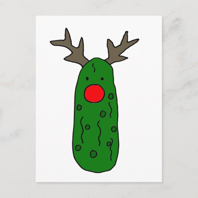Lustiger Essiggurken-Weihnachtsren-Cartoon Feiertagspostkarte (Vorderseite)