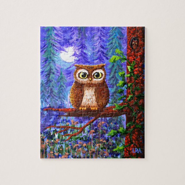 Lustiger Eulenwald Mond Whimsical Creationarts (Vertikal)