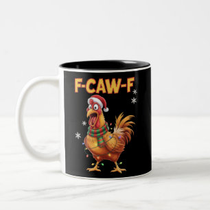 Lustiger F-Caw-F-Huhn-Weihnachten-schreiender Hahn Zweifarbige Tasse