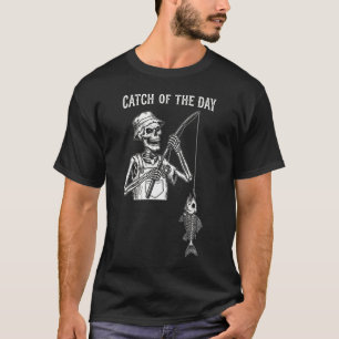 Lustiger "Fang des Tages"-Skelett-Angler T-Shirt