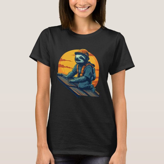 Lustiger Fauler Faultier Dachdecker T-Shirt (Vorderseite)