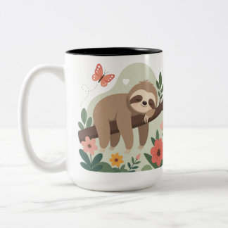 Lustiger Faultier-Becher mit Farbe innen Zweifarbige Tasse