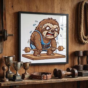 Lustiger Faultier-Gewichtheber-Gym-Sport Poster