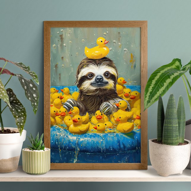 Lustiger Faultier Gummiente Pool Poster (Von Creator hochgeladen)