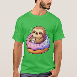 Lustiger Faultier Kaffee Kawaii Donut Morgen Süßer T-Shirt