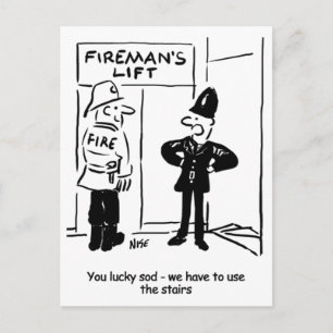 Lustiger Feuerwehrmann und Polizist Cartoon Postkarte
