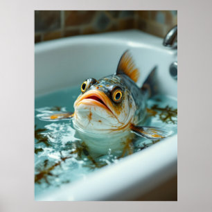 Lustiger Fisch im Bad Poster