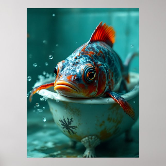 Lustiger Fisch im Bad Poster (Vorne)