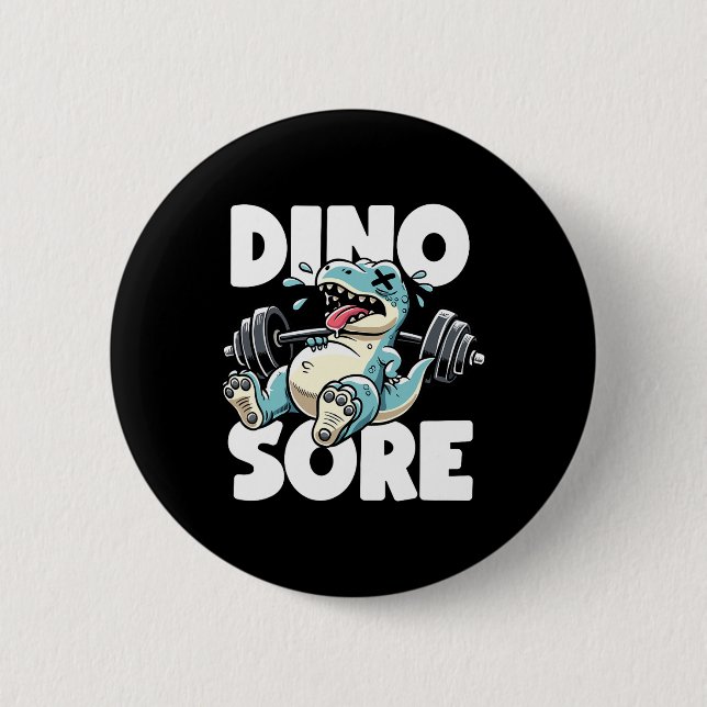 Lustiger Fitnessstudio-Workout Dinosaurier Gewicht Button (Vorderseite)