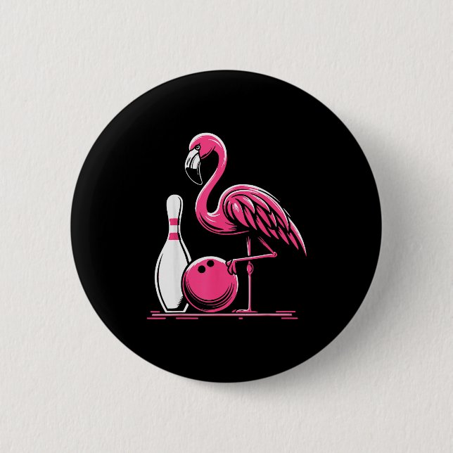Lustiger Flamingo Bowling N Bowl Bowler  Button (Vorderseite)