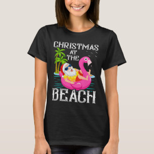 Lustiger Flamingo schwimmt Santa Claus Weihnachten T-Shirt