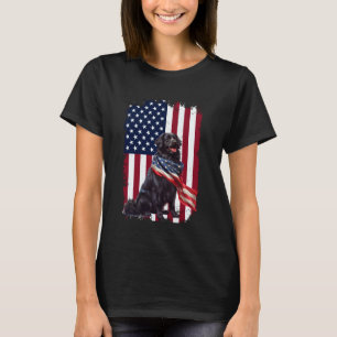Lustiger Flat Coated Retriever Amerikanische Flagg T-Shirt
