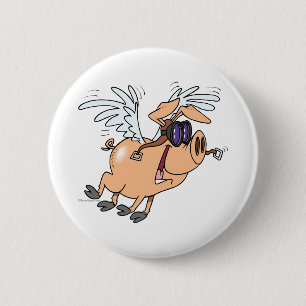 lustiger fliegender Schwein Flyer Cartoon Button