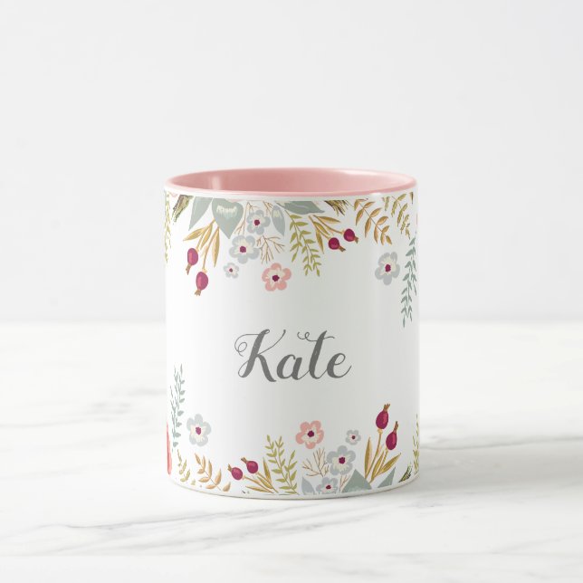 Lustiger floraler Personalisierter Name Zwei-Tone- Tasse (Zentrum)