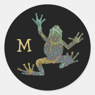 Lustiger fraktaler Kletterlaubfrosch mit Ihrem Mon Runder Aufkleber