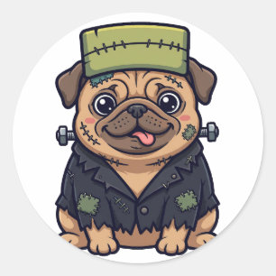 Lustiger Frankenstein-Mops-Halloween-Aufkleber Runder Aufkleber