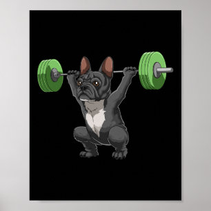 Lustiger französischer Bulldogge Gewichtheben und Poster