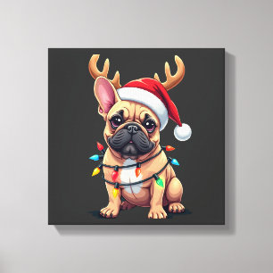 Lustiger Französischer Bulldogge Weihnachtslicht S Leinwanddruck