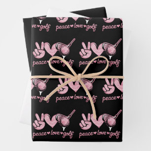 Lustiger Frieden Liebe Golf Spieler Sportliebhaber Geschenkpapier Set