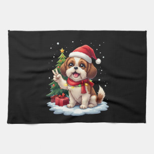 Lustiger Friedenshand-Shih-Tzu-Weihnachtsbeleuchtu Geschirrtuch