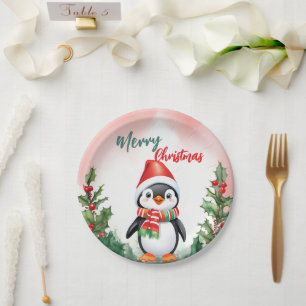 Lustiger Frohe Weihnachten Kranz Süßer Pinguin Mee Pappteller