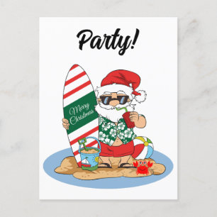 Lustiger Frohe Weihnachten Santa auf dem Sommer-Su Einladungspostkarte