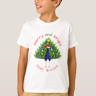 Lustiger Froher und Heller Weihnachtsbaum Pfau T-Shirt