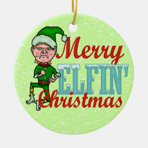 Lustiger fröhlicher ElfenweihnachtenBah Humbug Keramikornament