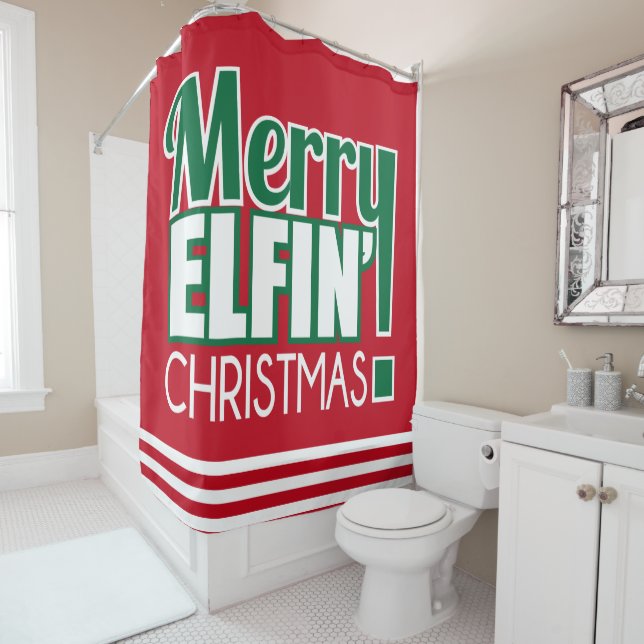 Lustiger fröhlicher Elfin Weihnachtsduschvorhang Duschvorhang (Beispiel)