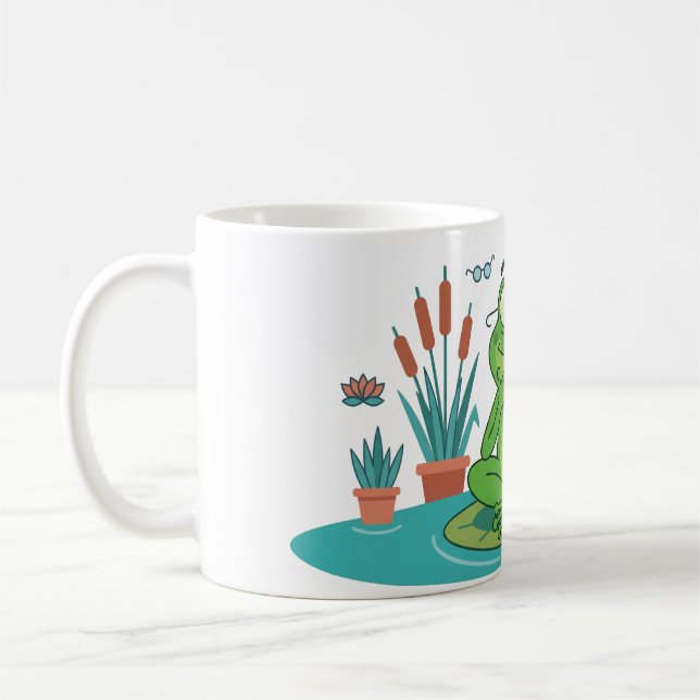 Lustiger Frosch beim Smartphone-Browsen Kaffeetasse (Links)