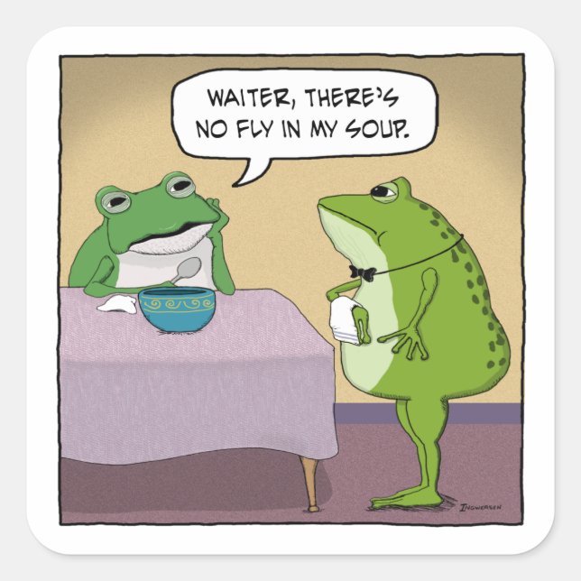 Lustiger Frosch beschwert sich über keine Fliege Quadratischer Aufkleber (Vorderseite)