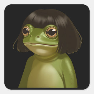 Lustiger Frosch Bob-Haarschnitt Meme Frösche Tierl Quadratischer Aufkleber