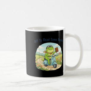 Lustiger Frosch-Meme macht sich auf, um Bücherlieb Kaffeetasse