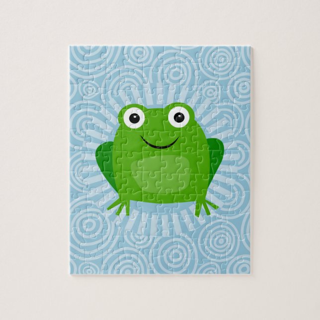 Lustiger Frosch - niedlicher Froggy auf Blau (Vertikal)
