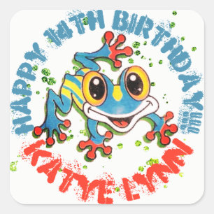 Lustiger Frosch Personalisierte Party Farbige Farb Quadratischer Aufkleber