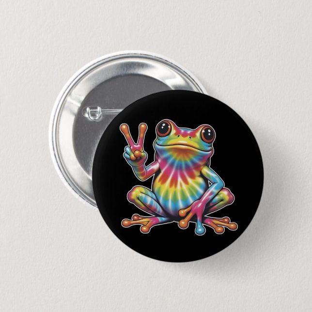 Lustiger Froschliebhaber Tie-Dye Frosch Friedensze Button (Vorne & Hinten)