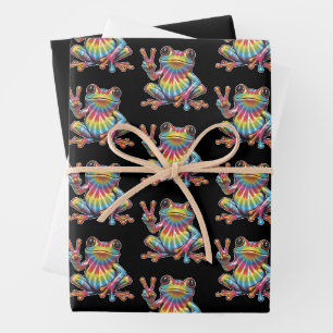 Lustiger Froschliebhaber Tie-Dye Frosch Friedensze Geschenkpapier Set